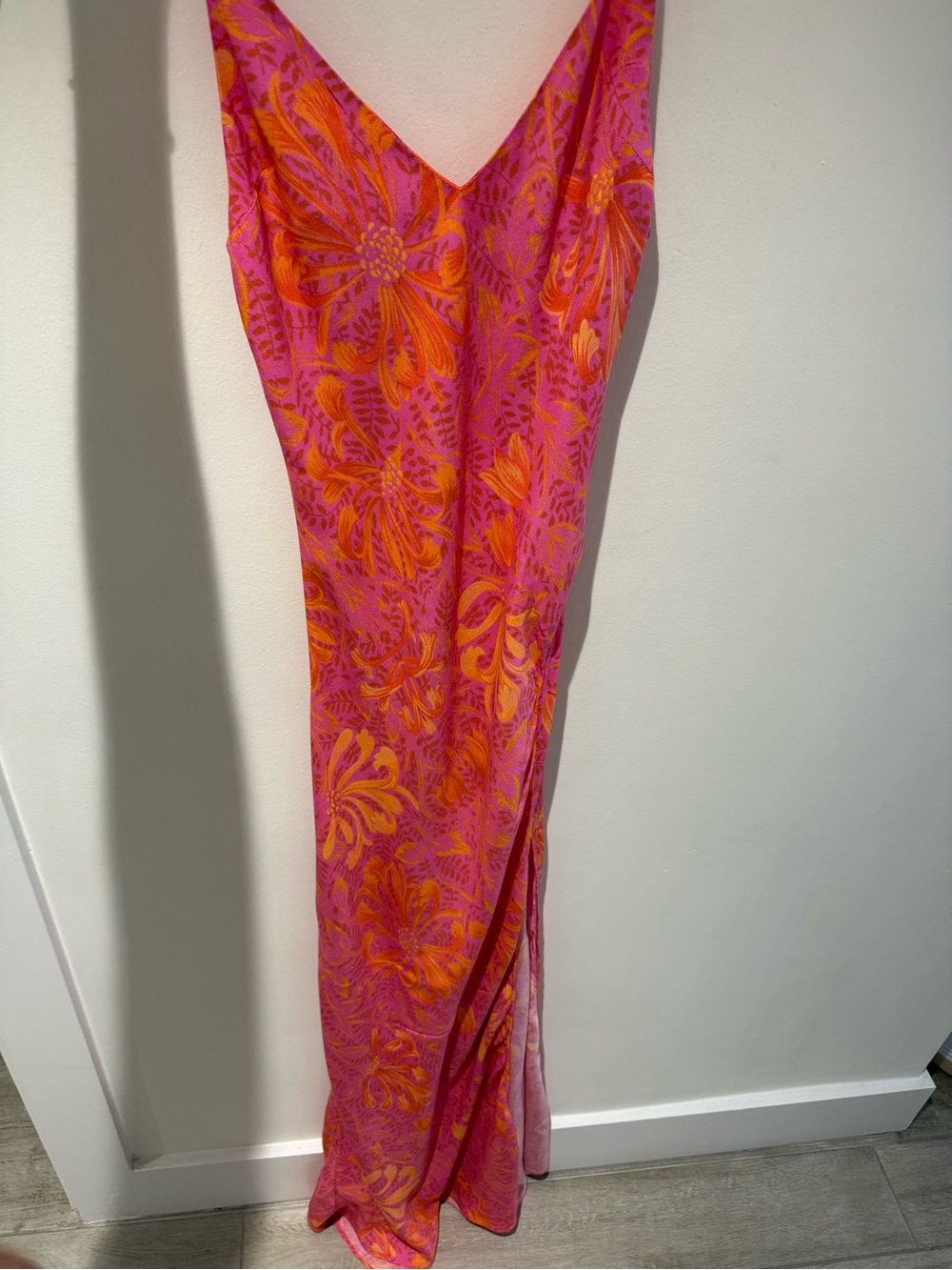 Jen’s pirate booty pink/orange boho maxi dress with side slit